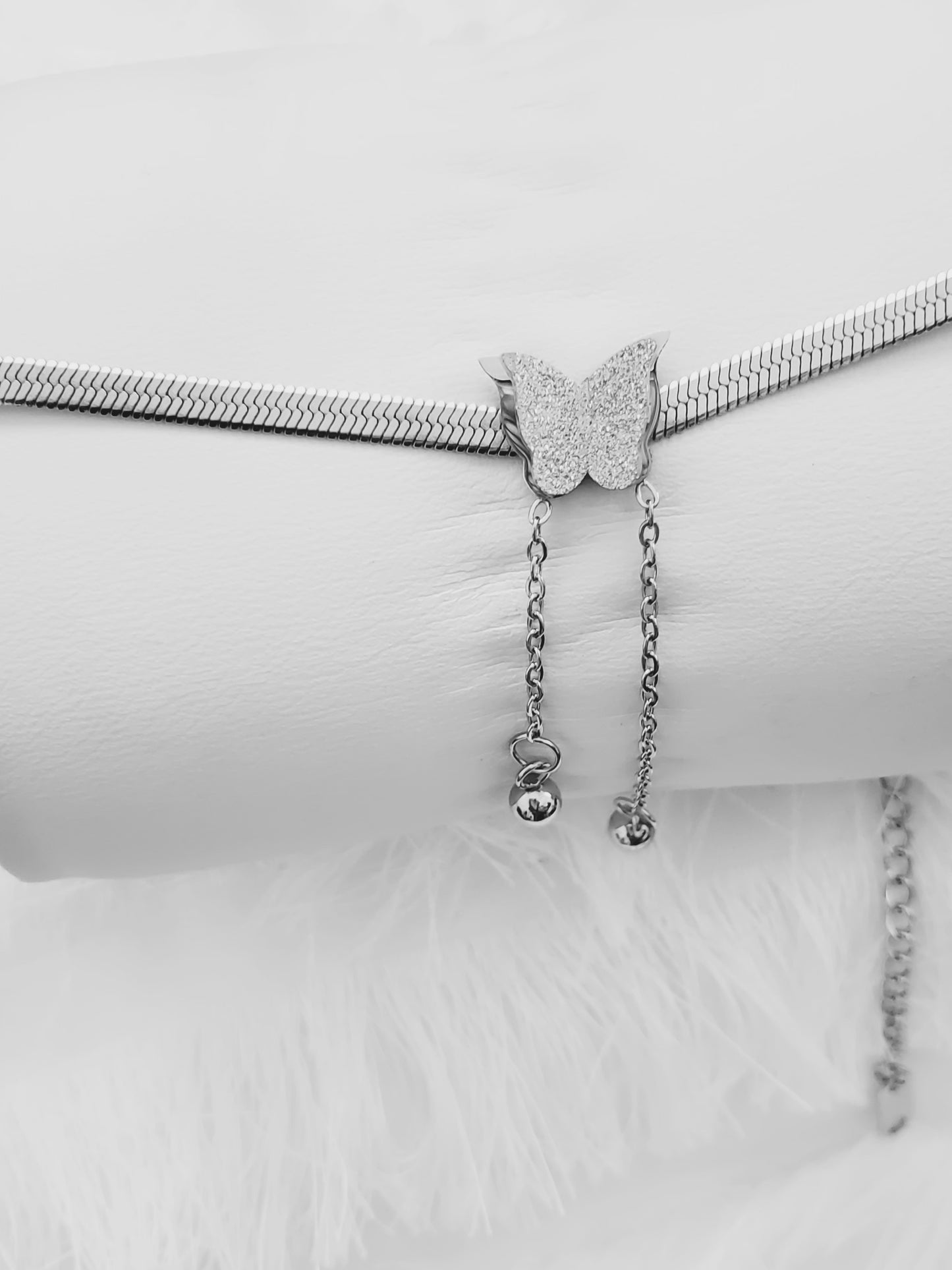 Silver Dongle Herringbone Anklet